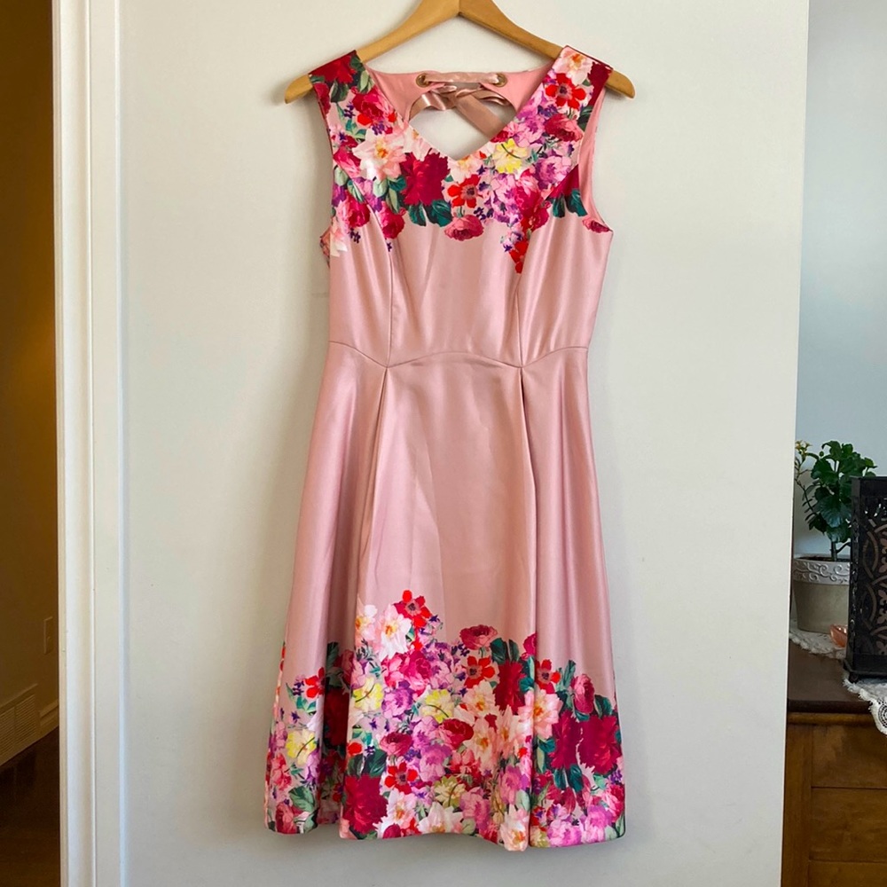 Yumi Pink Satin Floral Dress